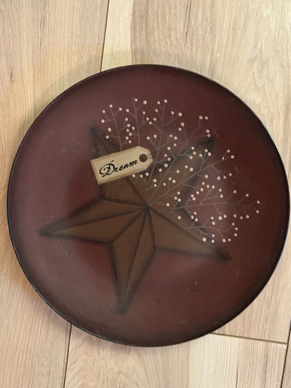 9.5" primitive wood plate star berry country decor decoration Barbara lloyd